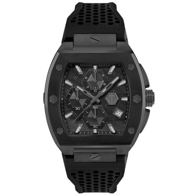 Philipp Plein The Hexagon Phantom Ανδρικό Ρολόι Χρονογράφος 44mm με Μαύρο Καουτσούκ Λουράκι PWHHA0326