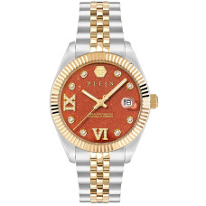 Philipp Plein Date Superlative Γυναικείο Ρολόι 34mm με Πορτοκαλί Καντράν και Δίχρωμο Μπρασελέ PWYFA1526