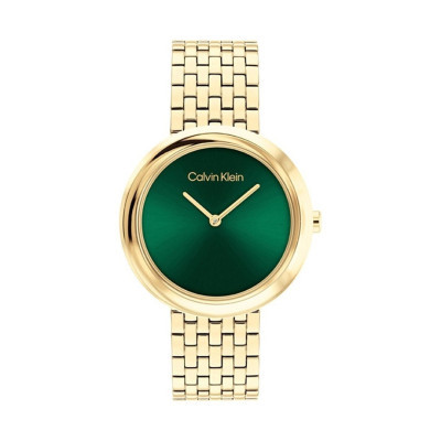 Calvin Klein Iconic 25100066 Γυναικείο Ρολόι Χρυσό Μεταλλικό Μπρασελέ Πράσινο Καντράν 34mm Quartz