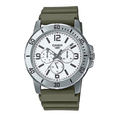 Casio MTP-VD300-3B Ανδρικό Ρολόι – Πράσινο Λουράκι Ρητίνης / Ατσάλινη Κάσα 45 mm