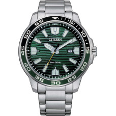 Citizen Eco-Drive Ανδρικό Ρολόι 45mm με Πράσινο Καντράν & Ασημί Ατσάλινο Μπρασελέ AW1526-89X