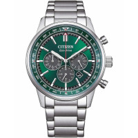 Citizen Eco-Drive Ανδρικό Ρολόι Chronograph 42mm με Πράσινο Καντράν & Ασημί Ατσάλινο Μπρασελέ CA4720-52X