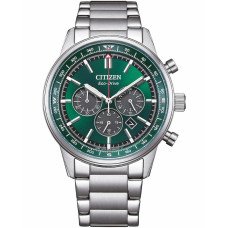 Citizen Eco-Drive Ανδρικό Ρολόι Chronograph 42mm με Πράσινο Καντράν & Ασημί Ατσάλινο Μπρασελέ CA4720-52X