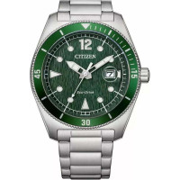 Citizen Eco-Drive Ανδρικό Ρολόι 43mm με Πράσινο Καντράν & Ασημί Ατσάλινο Μπρασελέ AW1880-55X