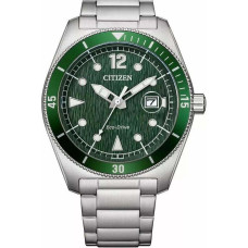 Citizen Eco-Drive Ανδρικό Ρολόι 43mm με Πράσινο Καντράν & Ασημί Ατσάλινο Μπρασελέ AW1880-55X