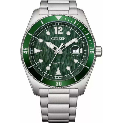 Citizen Eco-Drive Ανδρικό Ρολόι 43mm με Πράσινο Καντράν & Ασημί Ατσάλινο Μπρασελέ AW1880-55X