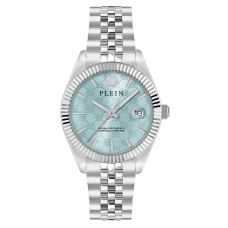 Philipp Plein Date Superlative Monogram Γυναικείο Ρολόι 34mm με Γαλάζιο Καντράν και Ασημί Μπρασελέ PWYFA0726