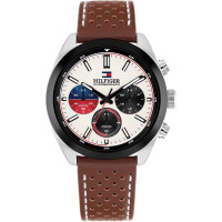 Tommy Hilfiger Hudson Ανδρικό Ρολόι Χρονογράφος με Μπεζ Καντράν και Καφέ Δερμάτινο Λουράκι 1710765