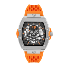 PHILIPP PLEIN PWSAA1123 Ανδρικό Ρολόι Skeleton Limited Edition Ατσάλι / Πορτοκαλί Λουράκι Σιλικόνης 44mm
