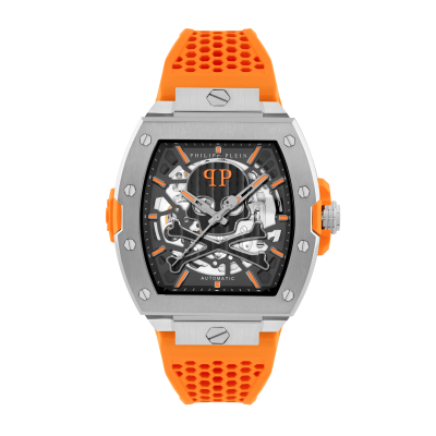 PHILIPP PLEIN PWSAA1123 Ανδρικό Ρολόι Skeleton Limited Edition Ατσάλι / Πορτοκαλί Λουράκι Σιλικόνης 44mm