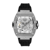 PHILIPP PLEIN PWJFA0925 Ανδρικό Ρολόι Skeleton Frosted Stainless Steel Black Silicon Strap 44mm