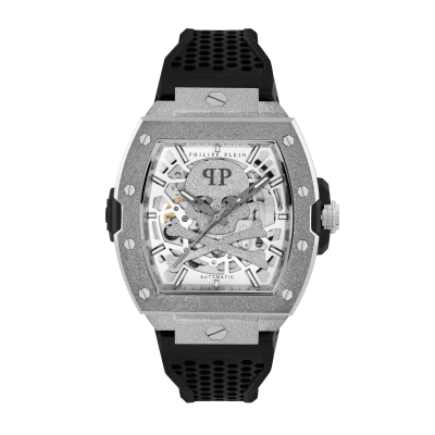 PHILIPP PLEIN PWJFA0925 Ανδρικό Ρολόι Skeleton Frosted Stainless Steel Black Silicon Strap 44mm