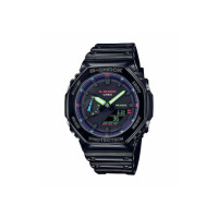 Casio G-Shock Mens Chrono Dual Time Black Silicone Strap GA-2100RGB-1AER