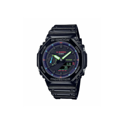 Casio G-Shock Mens Chrono Dual Time Black Silicone Strap GA-2100RGB-1AER