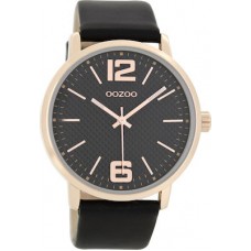 OOZOO Timepieces  Large Rose Gold Black Leather Strap C8509