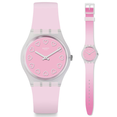 SWATCH Swatch All Pink GE273 Silver Plastic Case, Pink Rubber Strap