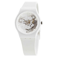 Swatch Spot Time White SO31W102 – Unisex Αναλογικό Ρολόι με Διάφανη Κάσα και Λευκό Λουράκι από τη Σειρά Bioceramic