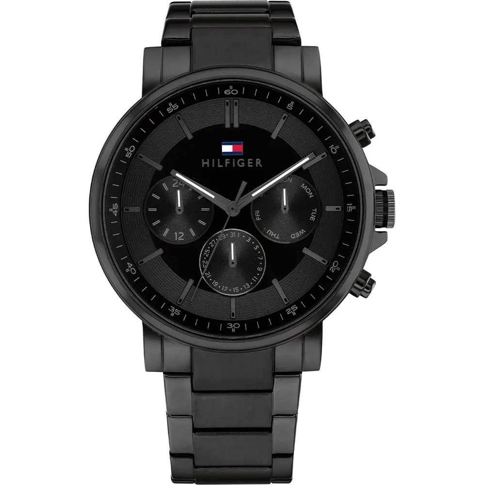 TOMMY HILFIGER Tyson Multifunction Black Dial 1710590 – Ανδρικό Ρολόι Χρονογράφος 44 mm Μαύρο Μεταλλικό Μπρασελέ