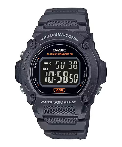 CASIO Collection Digital Grey Rubber Strap W-219H-8BVEF