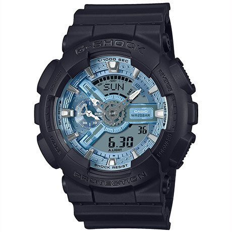 Casio G-Shock GA-110CD-1A2ER Ανδρικό Αναλογικό-Ψηφιακό Ρολόι Μαύρο με Μπλε Καντράν, Χρονόμετρο 1/1000 και Αντοχή στο Νερό 200m