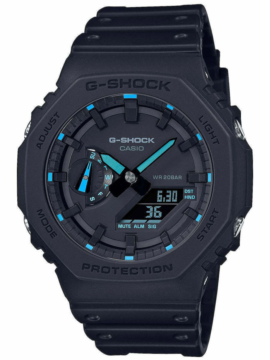 Casio G-Shock Αναλογικό/Ψηφιακό Ανδρικό Ρολόι 45mm Χρονογράφος Μπαταρίας με Μαύρο Καουτσούκ GA-2100-1A2ER