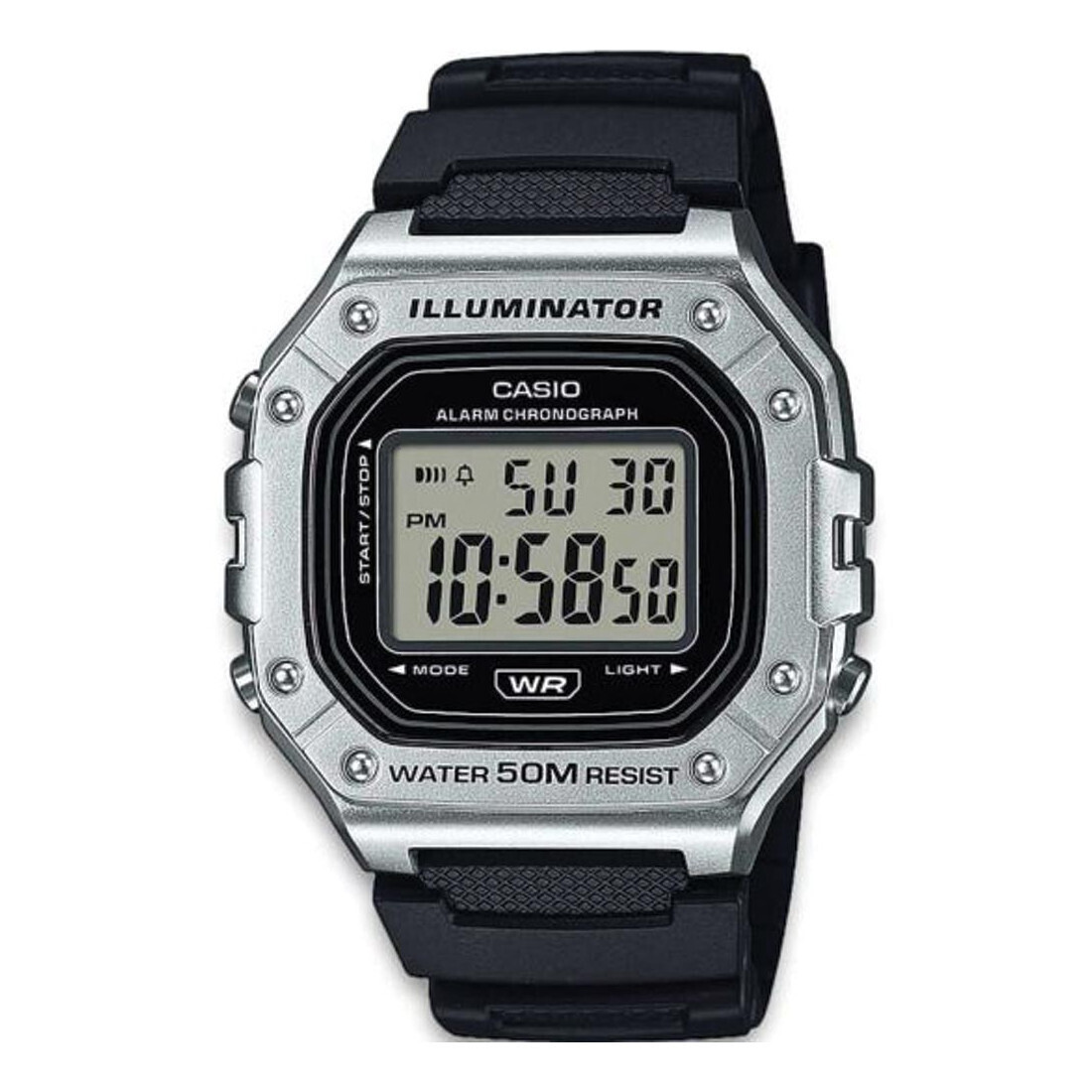 Casio W-218HM-5BVEF Ανδρικό Ψηφιακό Ρολόι Ρητίνης Μαύρο με Ροζ Χρυσό Καντράν και Αντοχή στο Νερό 50m