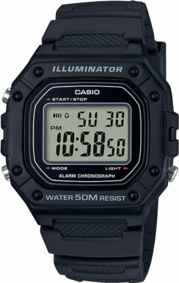 Casio W-218H-1AVEF Ανδρικό Ψηφιακό Ρολόι Μπαταρίας με Μαύρο Λουράκι Καουτσούκ