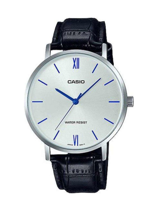 Casio Ρολόι Μπαταρίας με Δερμάτινο Λουράκι σε Μαύρο χρώμα MTP-VT01L-7B