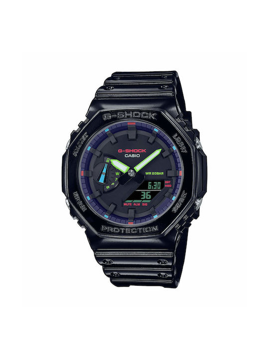 Casio G-Shock Mens Chrono Dual Time Black Silicone Strap GA-2100RGB-1AER