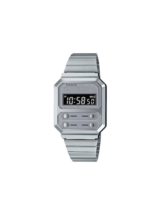Casio Vintage Chronograph Unisex Watch Stainless Steel Bracelet A100WE-7BEF