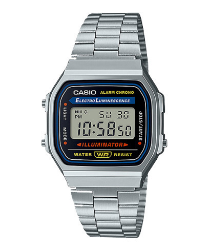 Casio A168WA-1YES Unisex Ψηφιακό Ρολόι με Ηλεκτροφωτιζόμενο Καντράν και Ανοξείδωτο Μπρασελέ