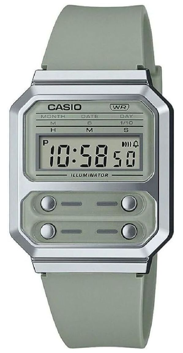 Casio Vintage Unisex Watch Green Silicone Strap A100WEF-3AEF